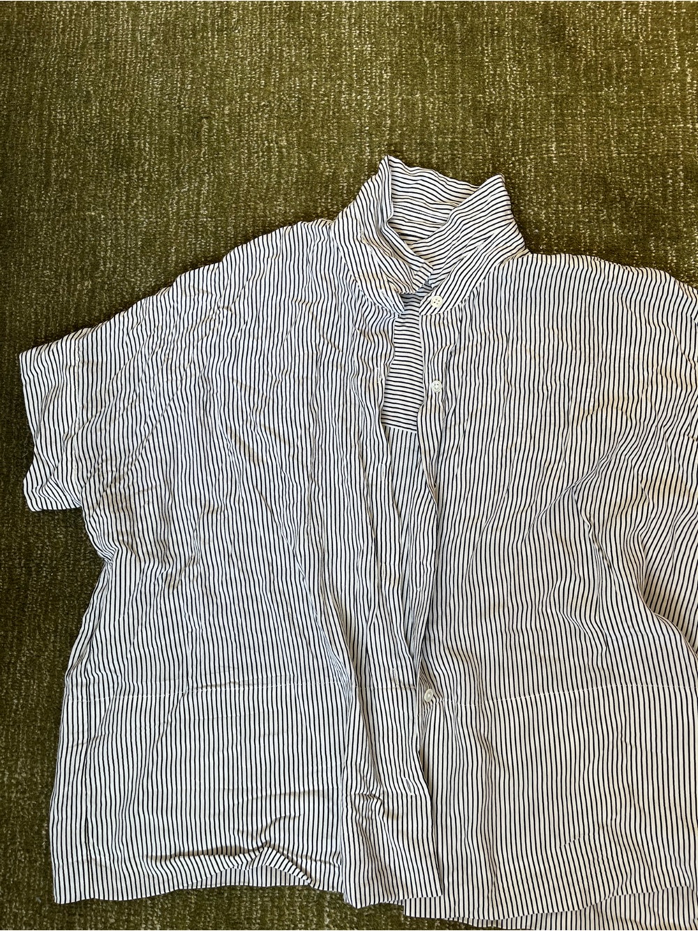 Everlane Navy and White Silk Narrow Stripe Button-Down Shirt